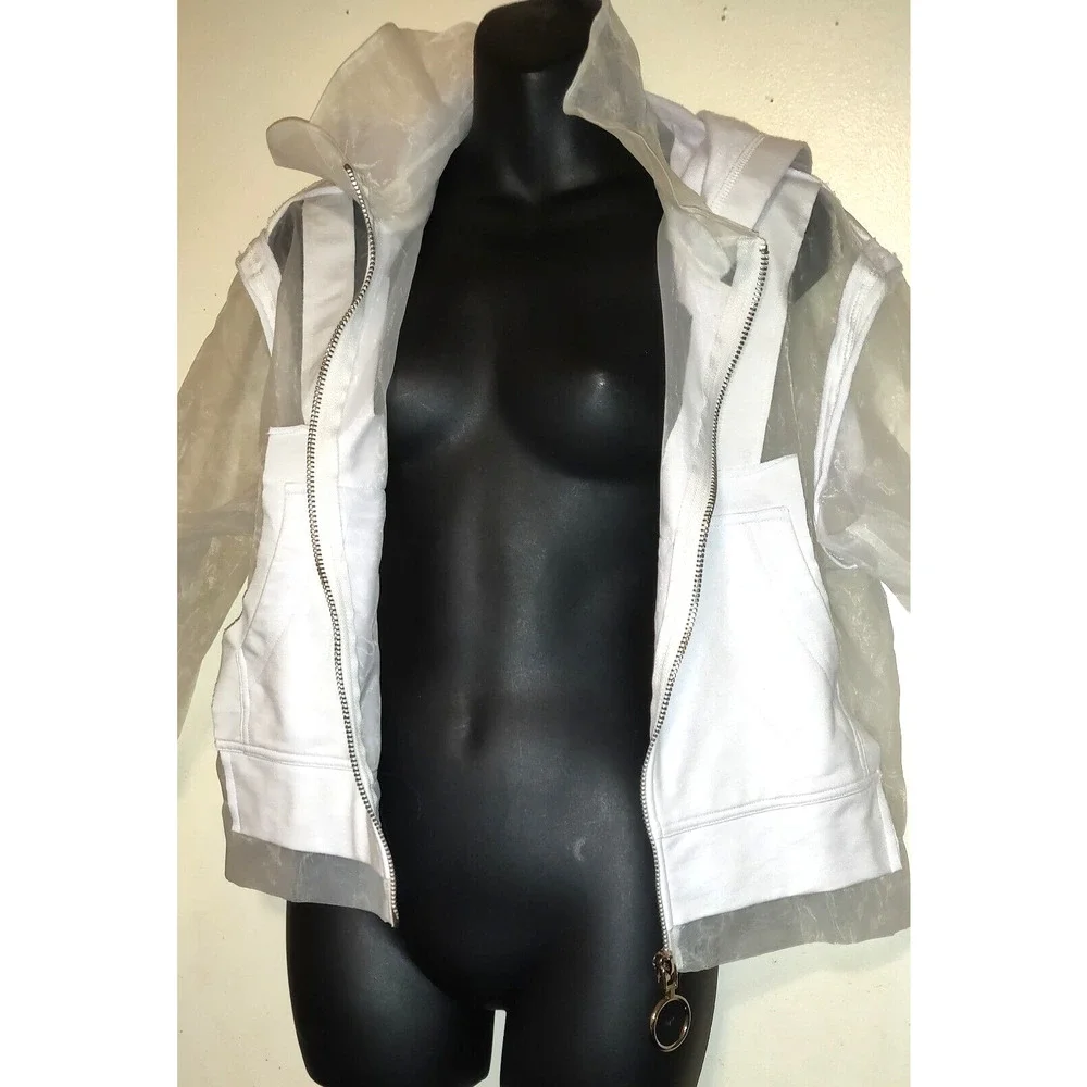 Fashion Nova White Muse Hoodie Sz S Sheer Boxy Jacket Space Futuristic New NWT S - Picture 7 of 16